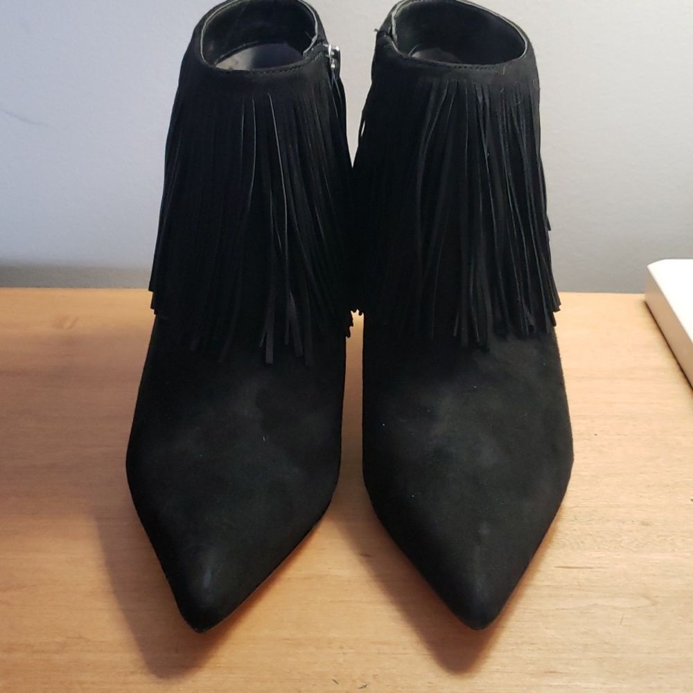 Sam Edelman Suede Fringed Booties Black Womens 7 Glam Punk